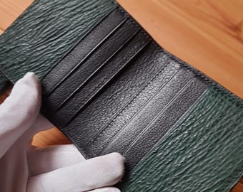 Green men's vertical wallet.  Exotic leather wallet. Luxury Shark skin bifold wallet. Personalized bicolor wallet. Handmade wallet.