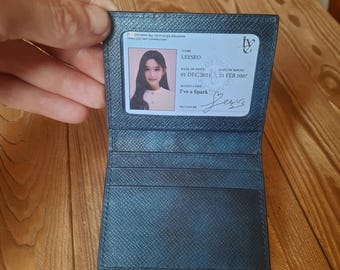 Small dark blue Alligator ID Wallet/ Cardholder with ID Windows / ID Pocket with Window / id Passport Holder / / Drivers License Case