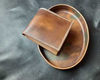 Shell Cordovan light brown wallet. Buttero card holder. Men's bifold wallet of Italian luxury Rocado Shell Cordovan and buttero leather.