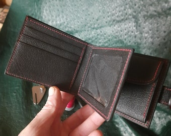 Exotic leather wallet / Black and red leather Wallet / Personalized Wallet / Alligator leather trifold wallet / ID poccet windows wallet