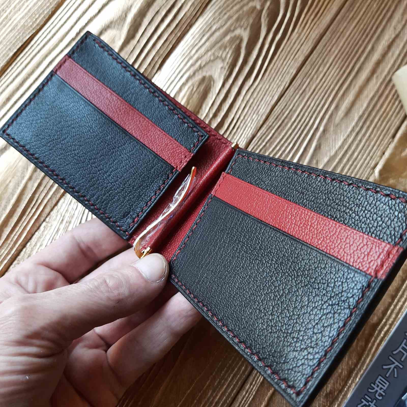 Italian Chèvre Leather Wallet. Small Stylis Black Leather 