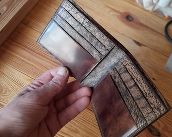 Shell Cordovan brown wallet/ Men's bifold wallet of Italian luxury Rocado Shell Cordovan and goat leather/ luxury men wallet/ cardholder