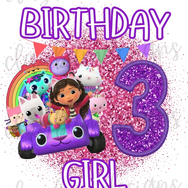 Gabby's Dollhouse Png, Gabby Dollhouse Family Png, Gabby Dollhouse Birthday Party, Family Birthday Shirt Design, Turning Three png