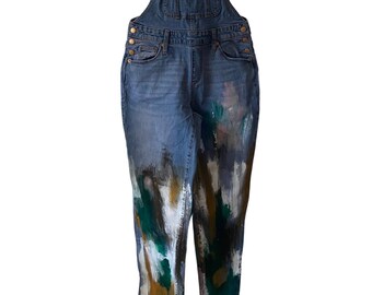Hand Painted Upcycled Unisex Denim Overalls, sz 0/25R | Art Pants