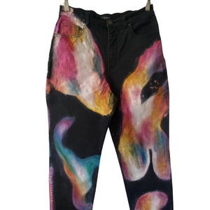 Bleached & Hand Painted Upcycled Black Jeans, sz 8