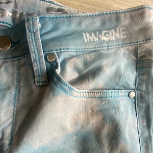 Imagine Light Blue Hand Painted & Bleached Upcycled Unisex Stretchy Denim Jeans | Art Pants