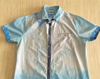 Hand Painted & Dyed Head in the Clouds Lightweight Button Down Short Sleeve Upcycled Shirt