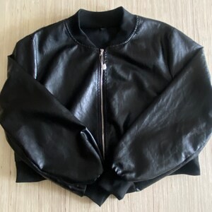 Hand Painted Black Faux Leather Upcycled Lightweight Bomber Jacket image 4