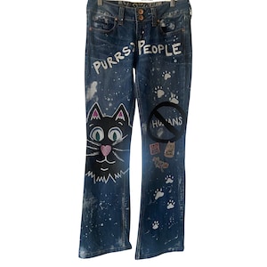 Cat Print Jeans - Etsy Canada