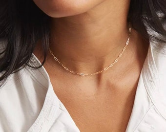 Minimalistic stainless steel paper clip chain necklace - 14k gold plated necklace - layered necklace - gift for her