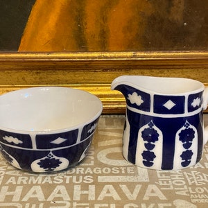 Antique Royal Crown Derby Imari 1128 small matching jug and bowl, perfect condition, highly collectible blue and white traditional cermaics