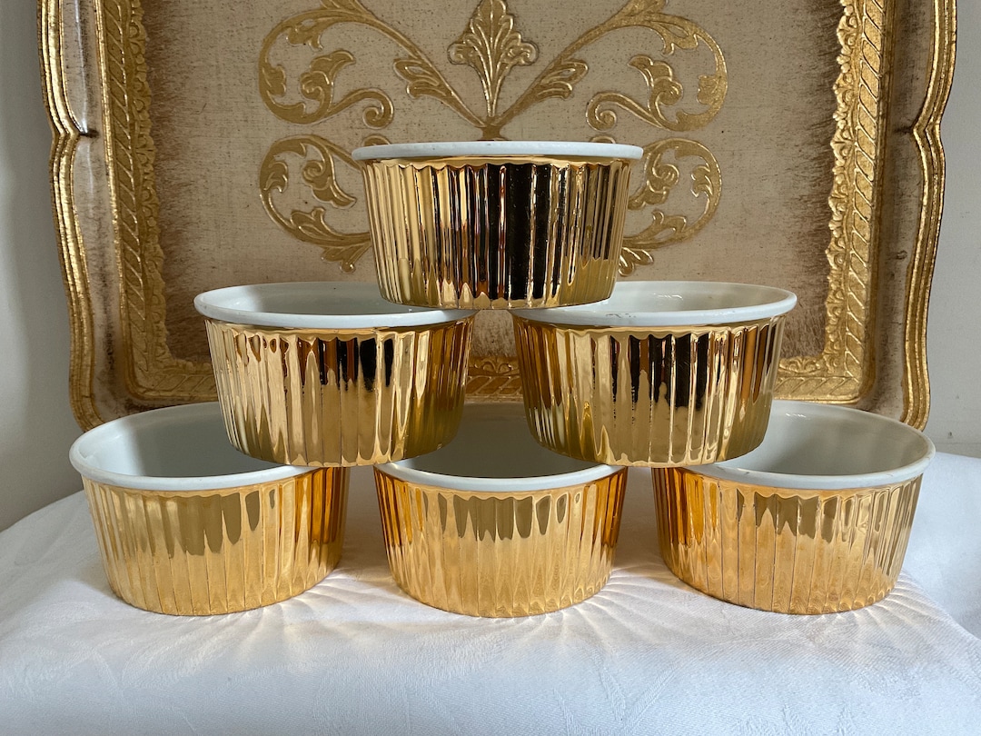 Gold Rim Ramekin Royal Worcester Gold Lustreware Ramekins, Set of 6 Porcelain Souffle ...