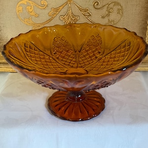Unique Art Deco amber glass comport , footed fruit bowl, Art Deco Amber glassware , trellis design, perfect condition
