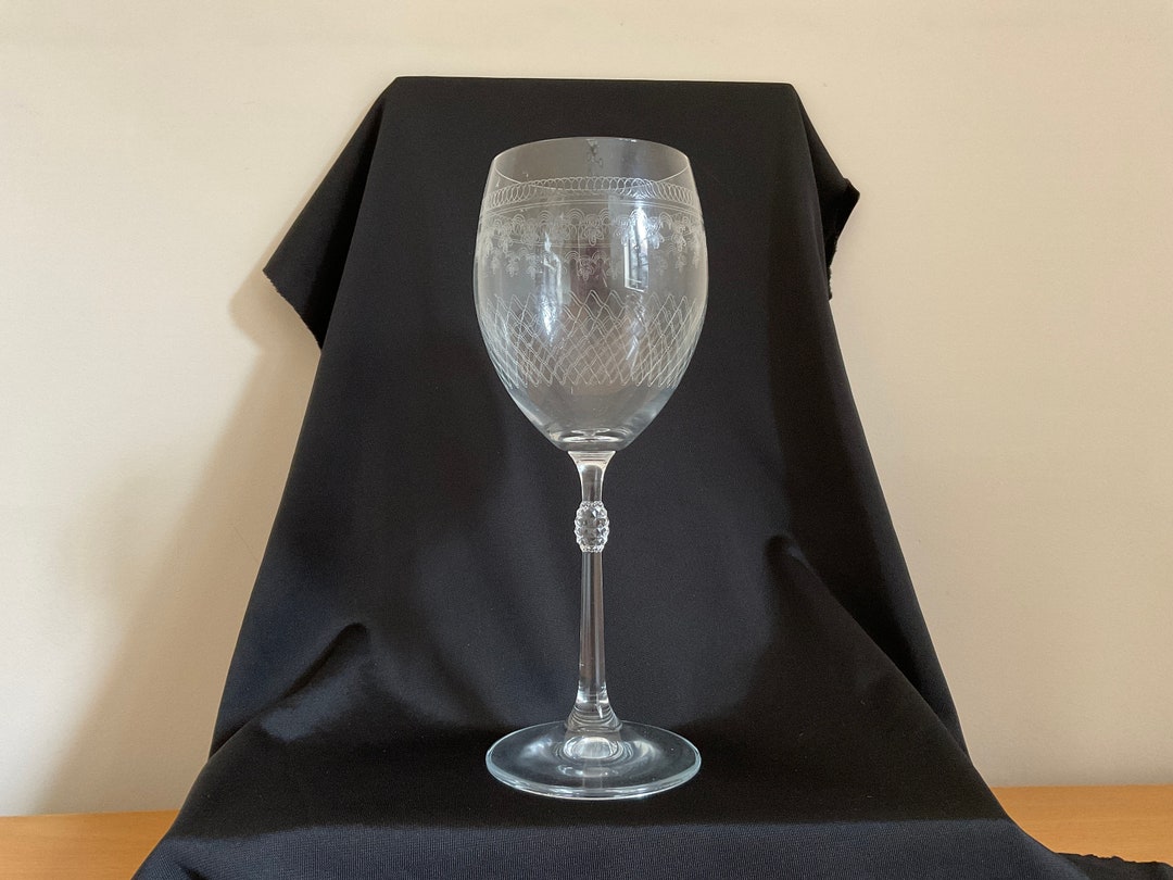 Beautiful Pristine Large Vintage Acid Etched Wine Glass , Edwardian