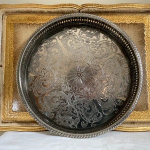 Vintage silver plated galleried small decorative cocktail tray, Fine English silver plate, drinks tray, bar tray , silver tray, wine tray
