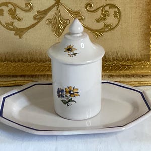 Vintage french ceramic lidded jar and plate by Francis Huot, french ceramics specialist, French faience, collectors pieces
