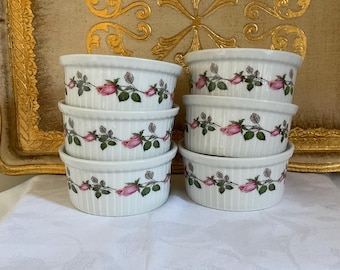 Apilco Porcelain Ramekins, Rose Design, French Bakeware (Set of 5)