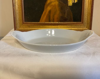 Vintage Pillivuyt french porcelain white oval baking dish, oven to tableware, professional bakeware, grilling dish, serving dish