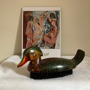 Vintage wooden duck shaped clothes brush, lint remover, utility brush, garment brush, country home decor