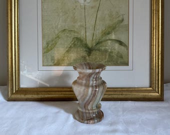 Vintage Onyx Knospe Vase, gestreifter Stein Dekor, kleine Blumenvase