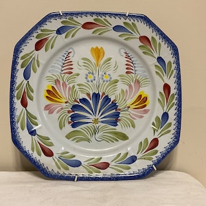 Vintage French Quimper colourful plate, Quimper, hand painted plate, french memento, display plate, cheese plate, Faience, Quimper