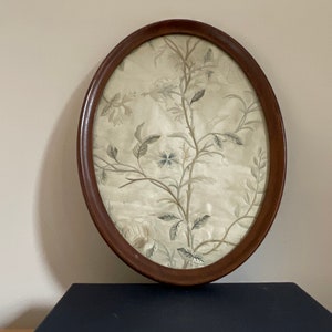 Beautiful Antique framed floral silk fabric , C1700, floral stems, faded grandeur, vintage home, silk beautifully framed, vinterior
