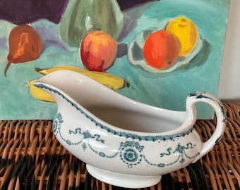 Vintage Ironstone Gravy Boat, Ribbons and Garlands, Made in England