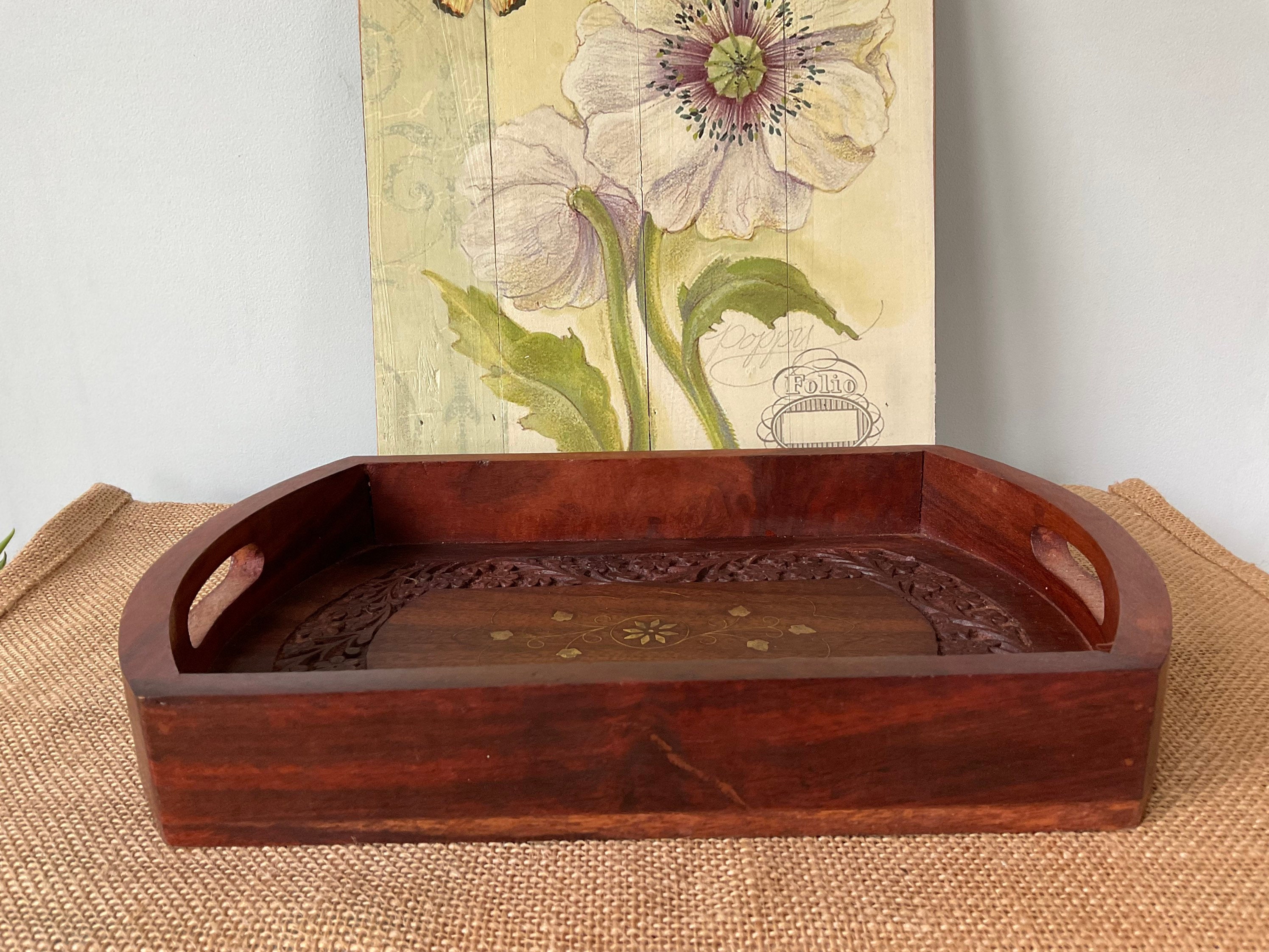 Ornate Handcrafted Teak Tray Vintage Hand Carved Wooden Tray Etsy