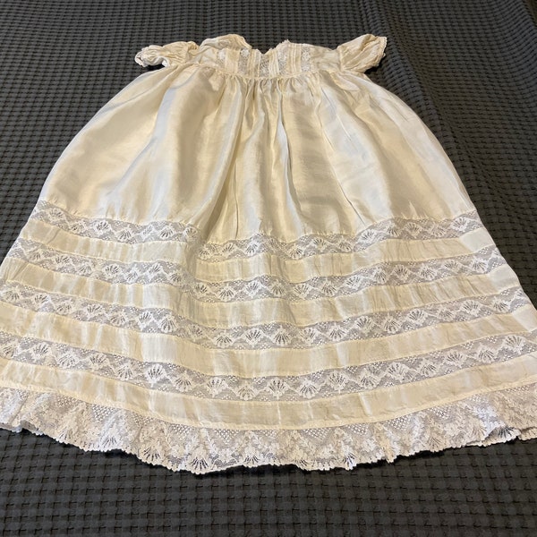 Delicate Antique fine ivory silk Christening or Baptism gown ideal for 3 months old, 1930s pristine condition, perfect for baby girl or boy