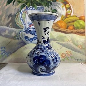 Irresistible Genuine blue Delftware Vase, blue and white floral hand painted small ceramic vase , beautiful home decor, Holland