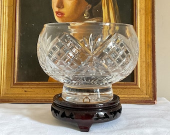 Vintage Cut Crystal Glass Rose Bowl, Table Centerpiece
