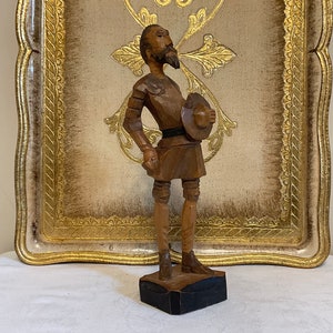 Vintage hand carved wooden sculpture of Don Quixote, Miguel de Cervantes Spanish Folk Art, superb figurine, skilled craftsmanship