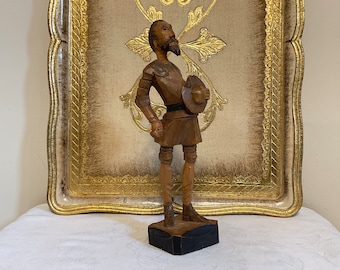 Vintage Hand Carved Don Quixote Wooden Figurine, Spanish Folk Art