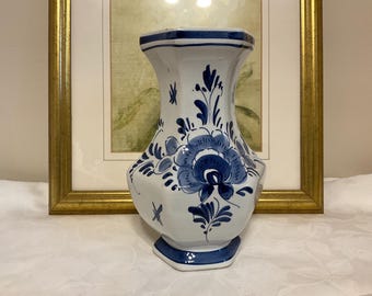 Royal Delftware Vase, Blue Floral Hand-Painted Ceramic, Holland Decor
