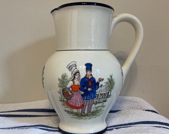 Vintage french pitcher or jug Honfleur, Traditional Normandy ceramics, 2 pint capacity, beautiful vintage china for kitchen or dining room