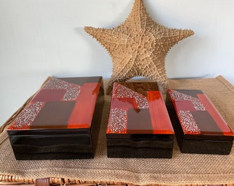 Arts and Crafts lacquerware hand crafted nesting boxes in perfect condition, Vietnamese , pristine condition, unused, in own box