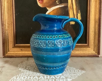 Rare Bitossi Flavia Montelupo, bright turquoise 1960 Italian collectors jug or pitcher ,1960 ,Bitossi, Mid Century, Italian art jug