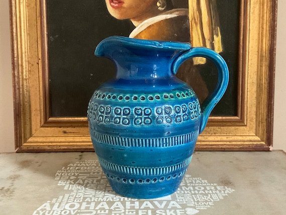 Vintage Bitossi Flavia Montelupo Italian Jug, Turquoise Glaze, Mid