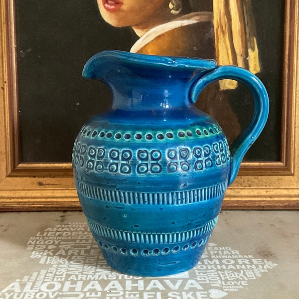 Rare Bitossi Flavia Montelupo, bright turquoise 1960 Italian collectors jug or pitcher ,1960 ,Bitossi, Mid Century, Italian art jug