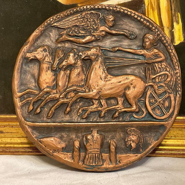 Greek coin replica wall hanging, hand crafted Greek coin , greek home decor, horses and chariot , Nike, Marcus designs