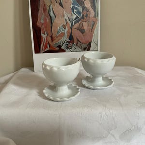 Two cute cracked egg egg cups, matching pair, white ceramic egg cups, gift idea, boiled egg cups, breakfast treat