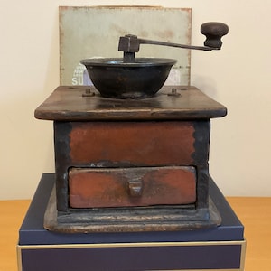 Early 20th century large hand crafted wooden English coffee grinder, coffee kitchenalia, antique wooden coffee grinder, kitchen decor