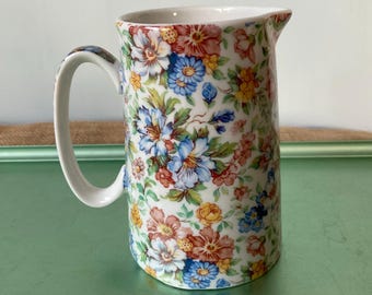 Reiher-Kreuz-Keramik-Milchkännchen, Chintz-Blumenmuster, 1/2 Pint
