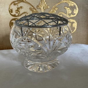 Vintage cut glass rose bowl with silver mesh lid, fine quality weighty crystal rose bud bowl, posy bowl, table centrepiece, gift idea