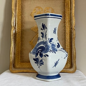 Irresistible Genuine Royal Blue Delftware Vase, blue and white floral hand painted medium sized ceramic vase , beautiful home decor, Holland