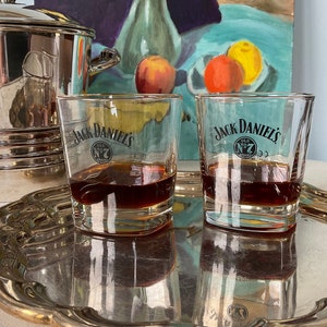 Rare Jack Daniel’s square black logo whisky glass,  fine scotch rocks glass, scotch tumbler, Jack Daniel’s Old No 7 tumbler