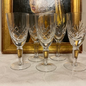 Sparkling classic crystal sherry, port, or liqueur glass set of five, English crystal glassware,  perfect condition, gift idea