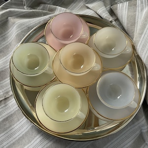 Pretty Vintage Arcopal pastel tea set, French Arcopal tea set, iridescent tea set, arcopal, harlequin, French arcopal
