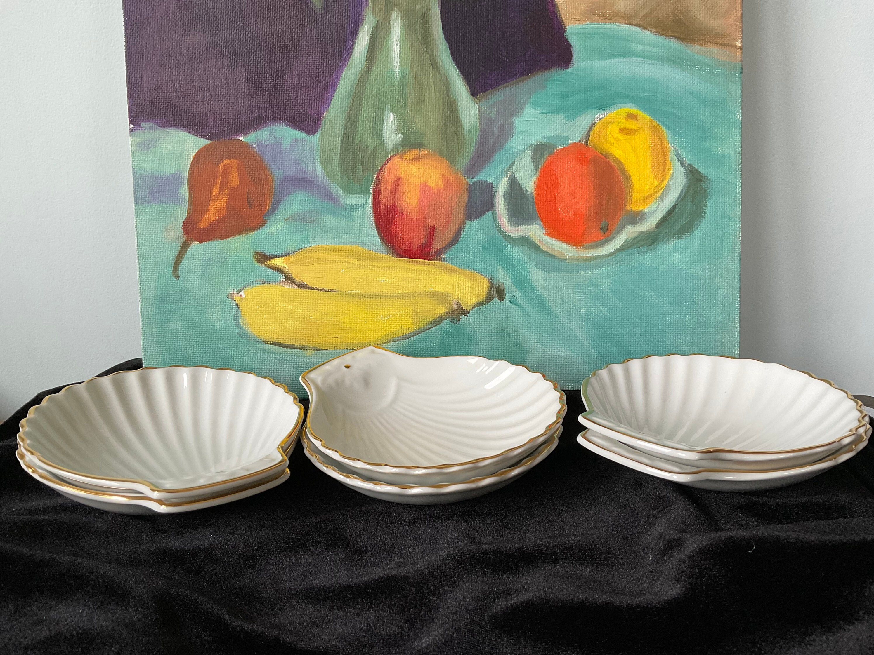 Vintage Royal Worcester Scallop Dishes, White Porcelain With Gilt