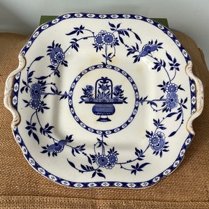 Antique Delft Minton sandwich or cake plate, blue and white, afternoon tea china, numbered and stamped, collectible, made in Holland